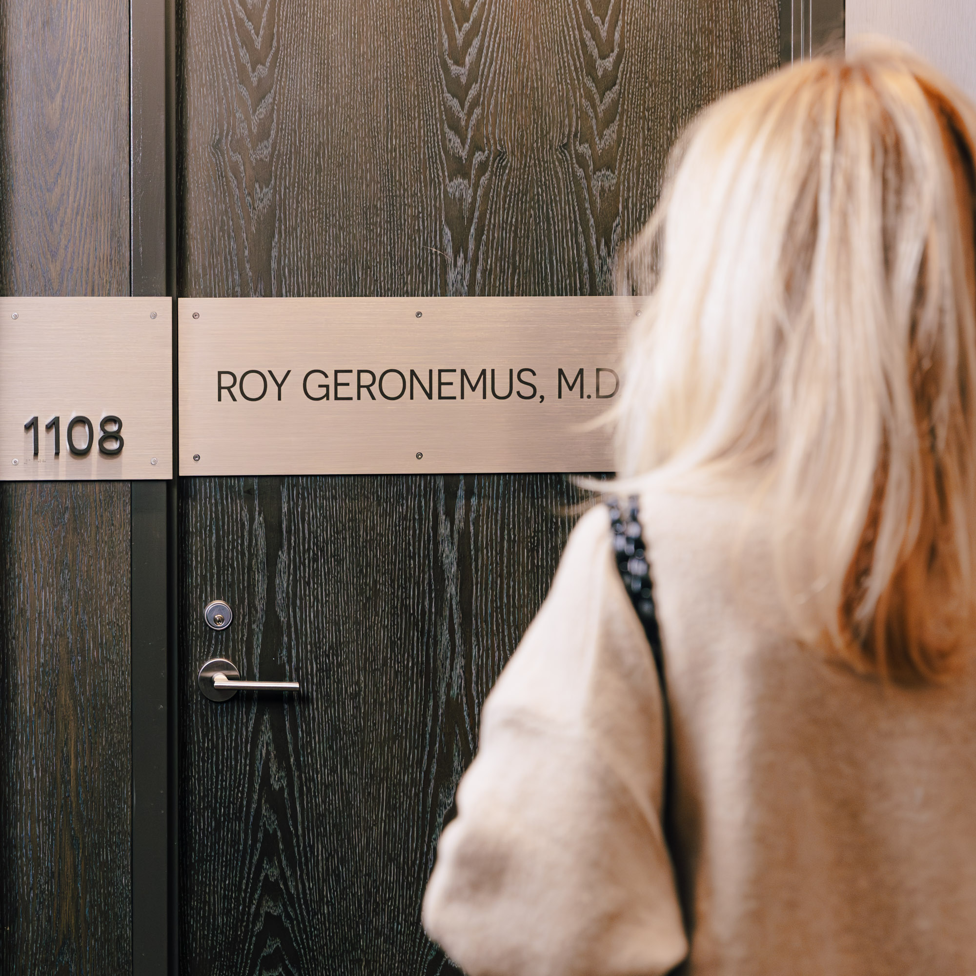 Patient walking into Roy Geronemus' Office for Cherry Angioma Removal in NYC.